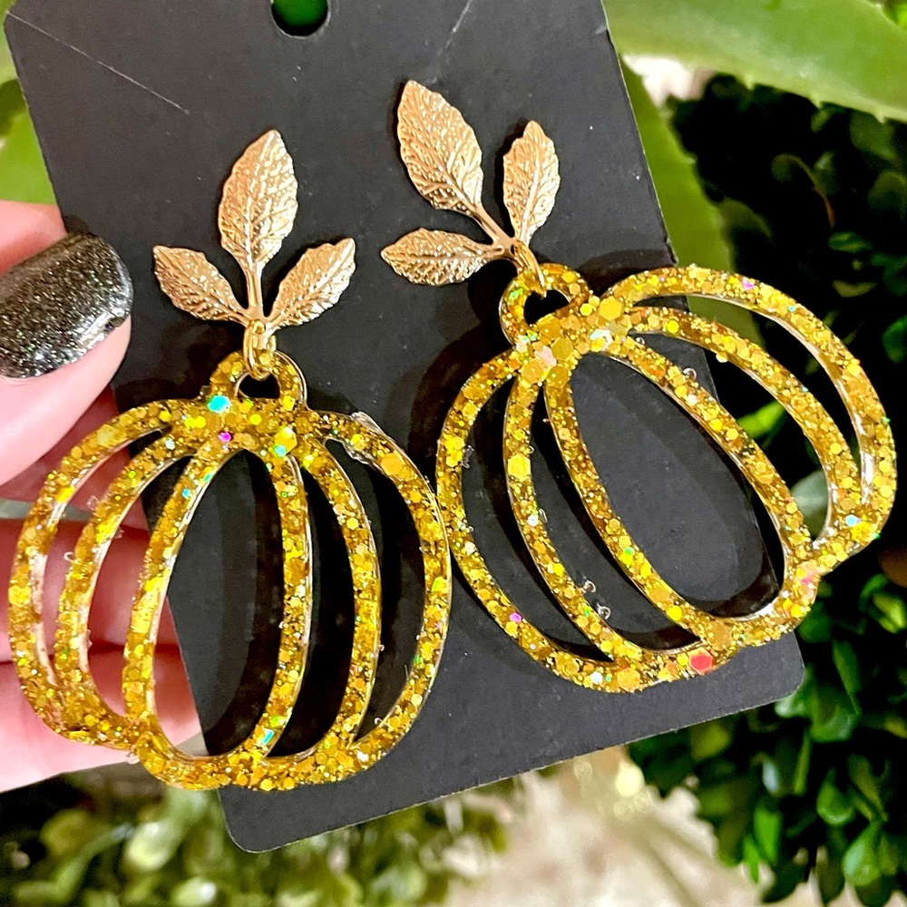 Acrylic Pumpkin and Leaf Earrings